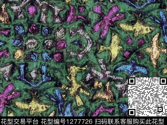 抽象手绘油画印象派数码印花华亿平台下载（图片编号: 1277726） - 瓦栏（Walan）