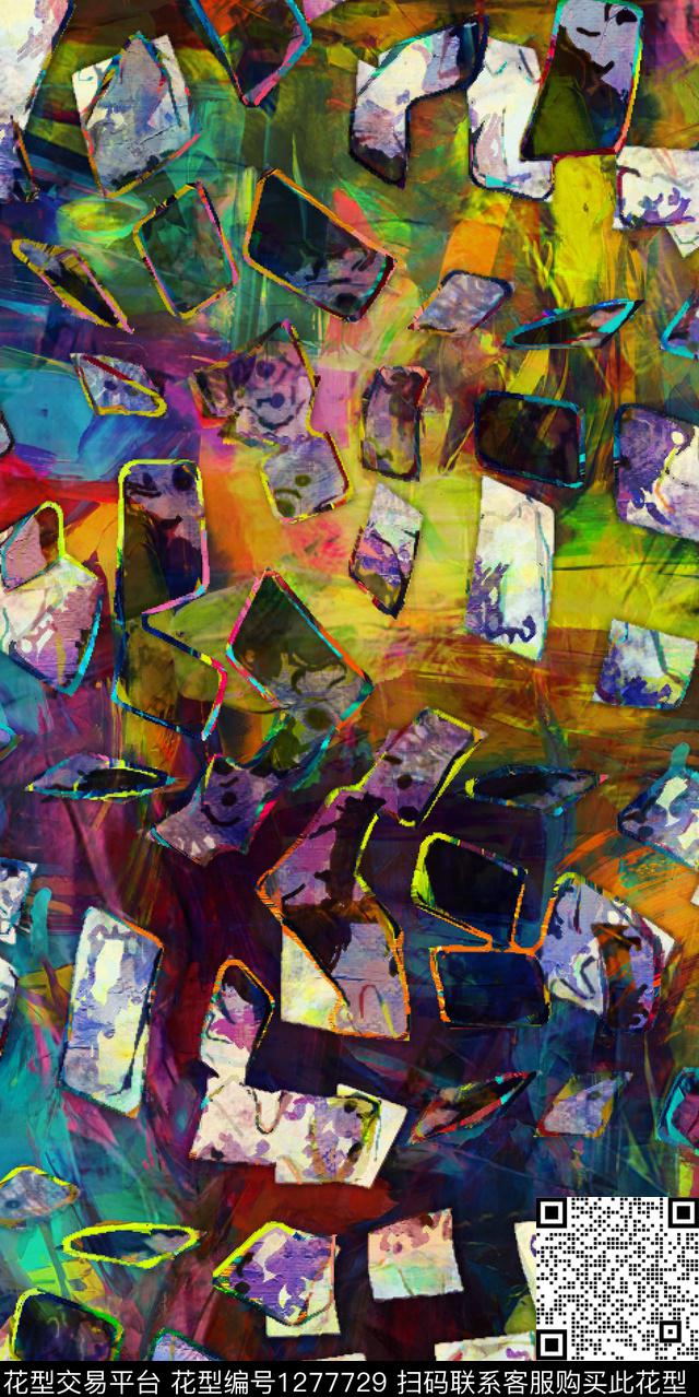 抽象手绘I数码印花华亿平台下载（图片编号: 1277729） - 瓦栏（Walan）