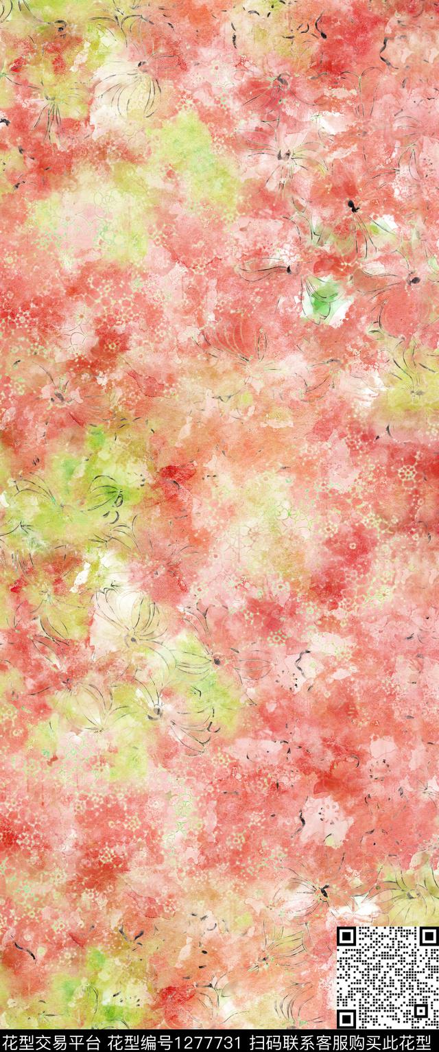 水彩花卉手绘数码印花华亿平台下载（图片编号: 1277731） - 瓦栏（Walan）