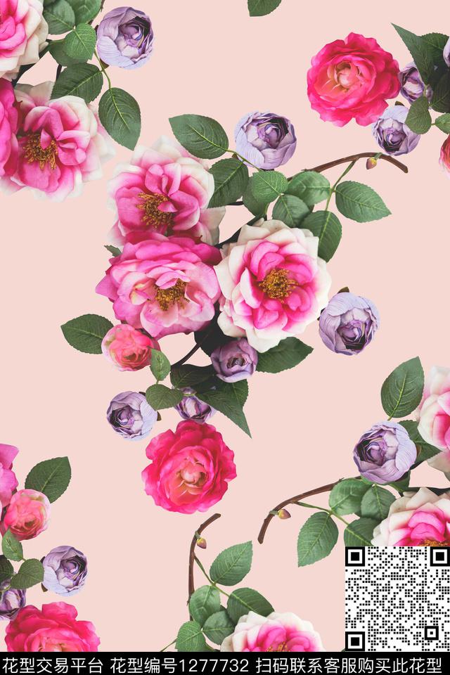 花卉茶花真丝数码印花华亿平台下载（图片编号: 1277732） - 瓦栏（Walan）