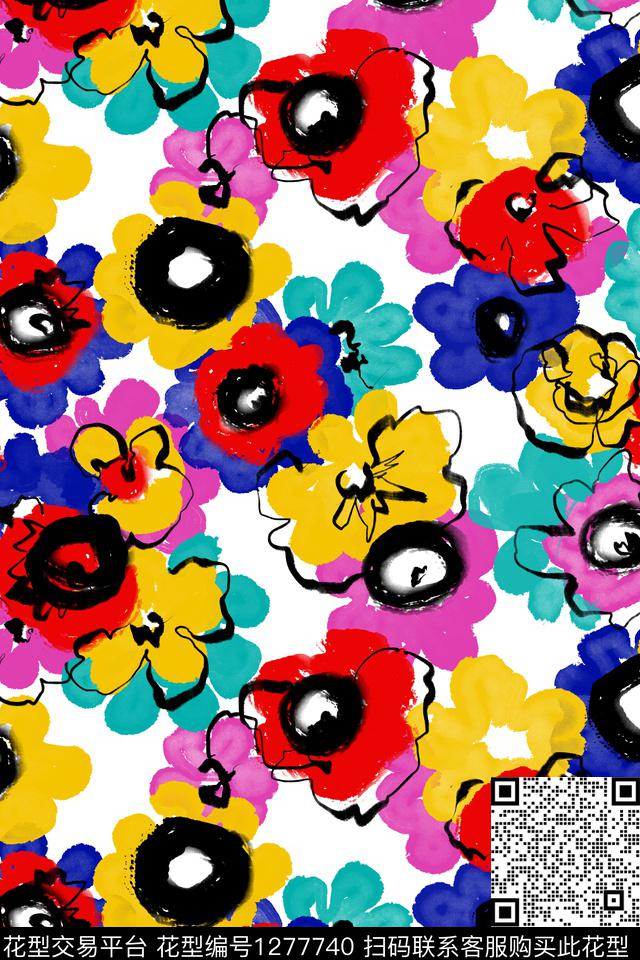 春夏华亿平台肌理艺术花卉传统印花华亿平台下载（图片编号: 1277740） - 瓦栏（Walan）