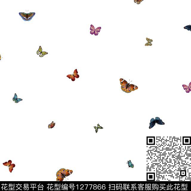 彩蝶白底花复古数码印花华亿平台下载（图片编号: 1277866） - 瓦栏（Walan）