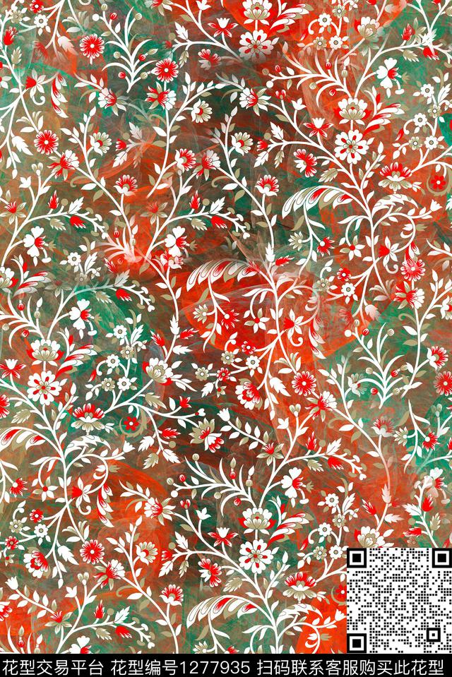 复古连衣裙满版散花数码印花华亿平台下载（图片编号: 1277935） - 瓦栏（Walan）