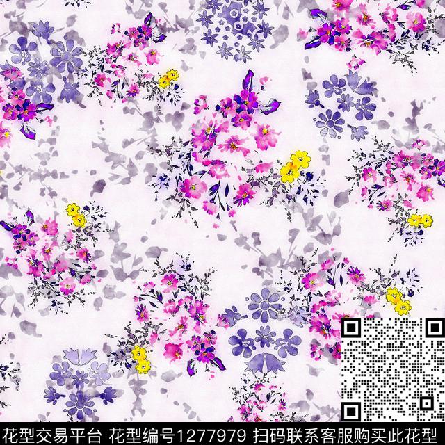 水彩花卉手绘数码印花华亿平台下载（图片编号: 1277979） - 瓦栏（Walan）