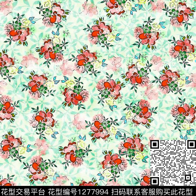 水彩花卉手绘数码印花华亿平台下载（图片编号: 1277994） - 瓦栏（Walan）