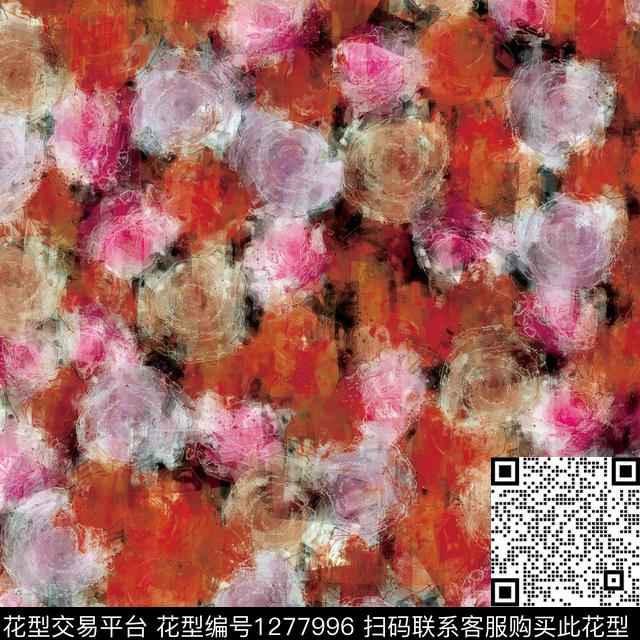 花卉手绘油画印象派数码印花华亿平台下载（图片编号: 1277996） - 瓦栏（Walan）