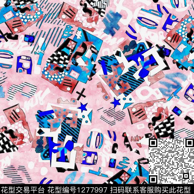水彩几何手绘数码印花华亿平台下载（图片编号: 1277997） - 瓦栏（Walan）