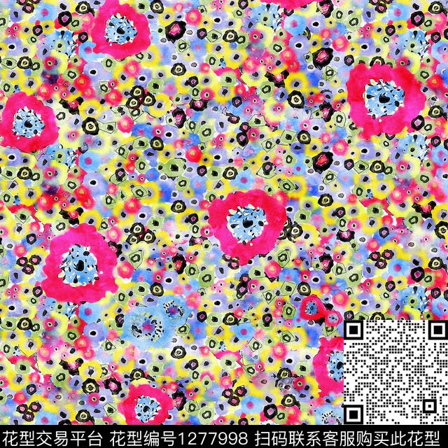 水彩花卉手绘数码印花华亿平台下载（图片编号: 1277998） - 瓦栏（Walan）