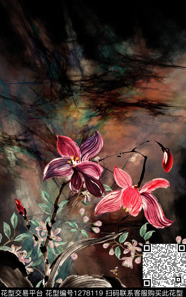 复古文艺旗袍数码印花华亿平台下载（图片编号: 1278119） - 瓦栏（Walan）