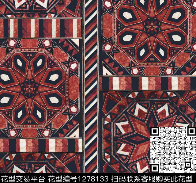 几何民族风数码印花华亿平台下载（图片编号: 1278133） - 瓦栏（Walan）