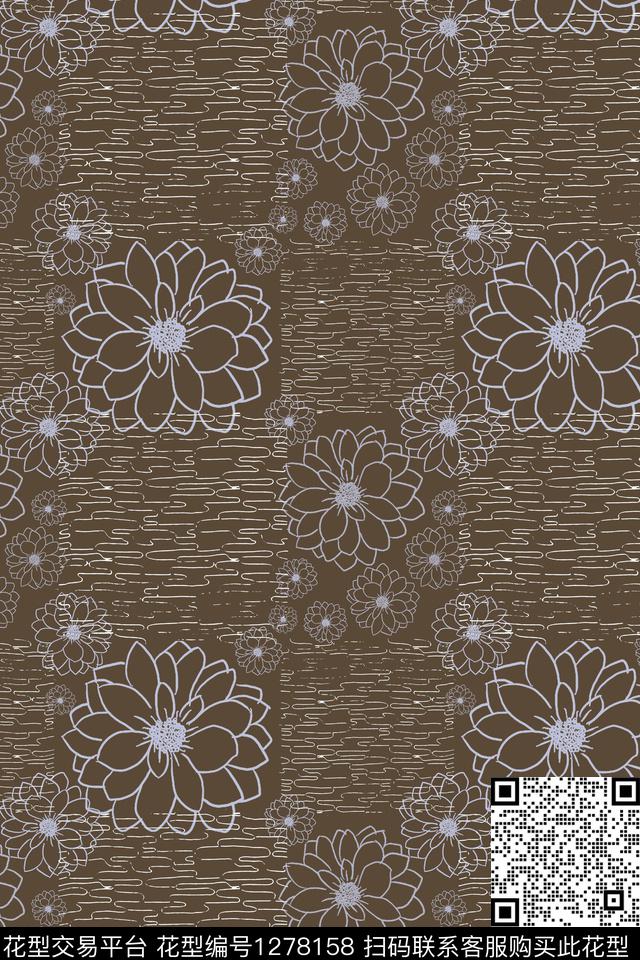 几何花卉条纹手绘线条笔触传统印花华亿平台下载（图片编号: 1278158） - 瓦栏（Walan）