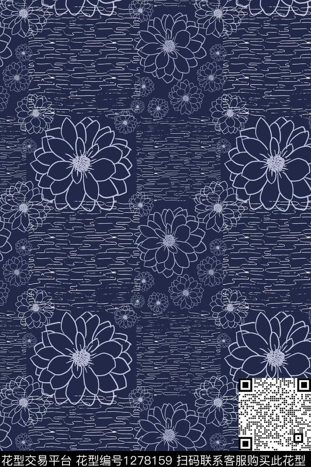 几何花卉条纹手绘线条笔触传统印花华亿平台下载（图片编号: 1278159） - 瓦栏（Walan）