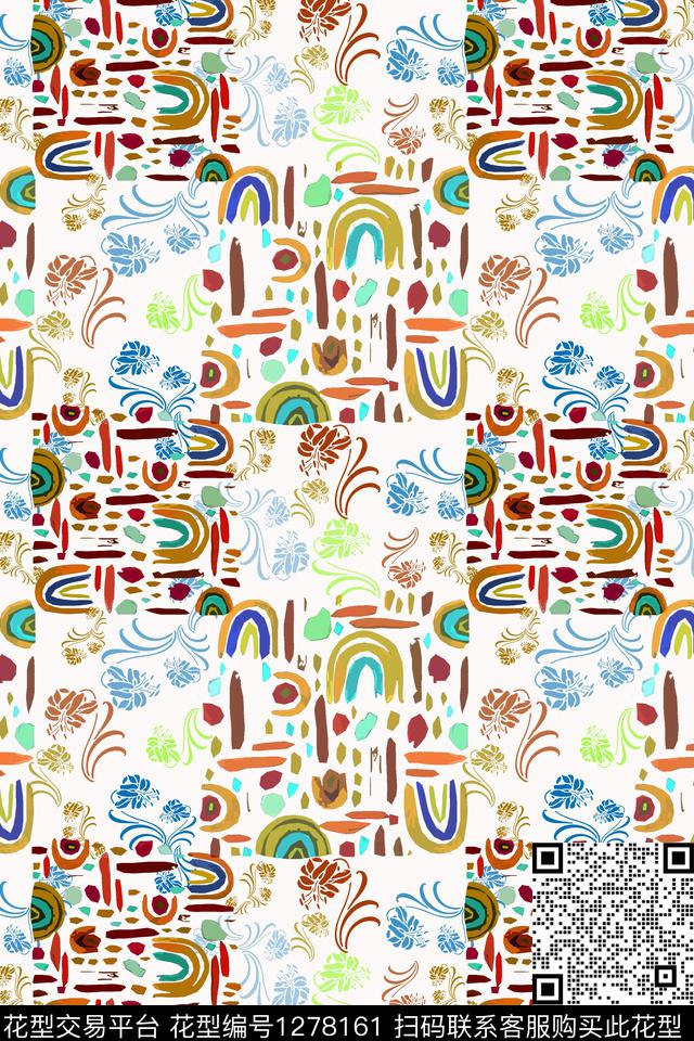 几何手绘线条笔触夏日甜心传统印花华亿平台下载（图片编号: 1278161） - 瓦栏（Walan）