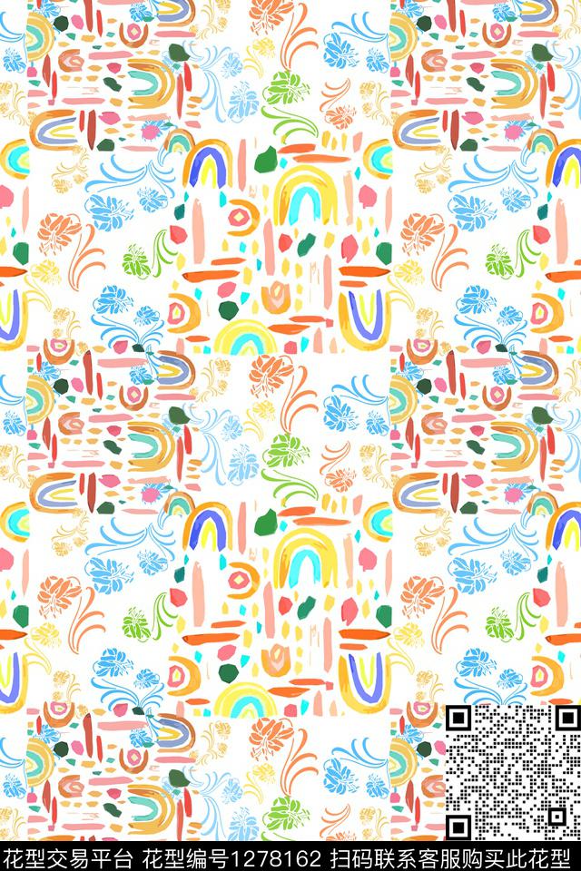 几何手绘线条笔触夏日甜心传统印花华亿平台下载（图片编号: 1278162） - 瓦栏（Walan）