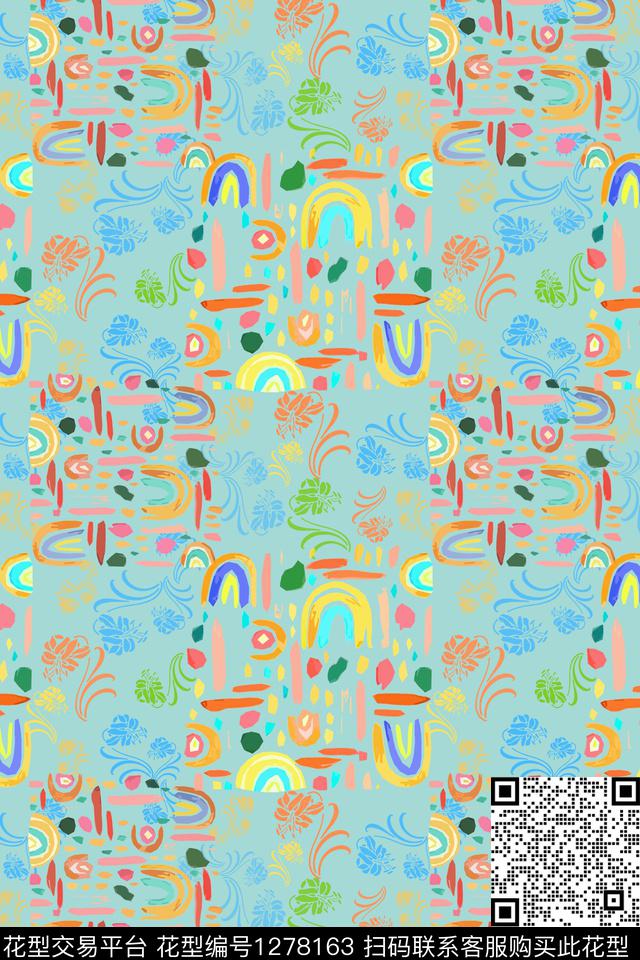 几何手绘线条笔触夏日甜心传统印花华亿平台下载（图片编号: 1278163） - 瓦栏（Walan）