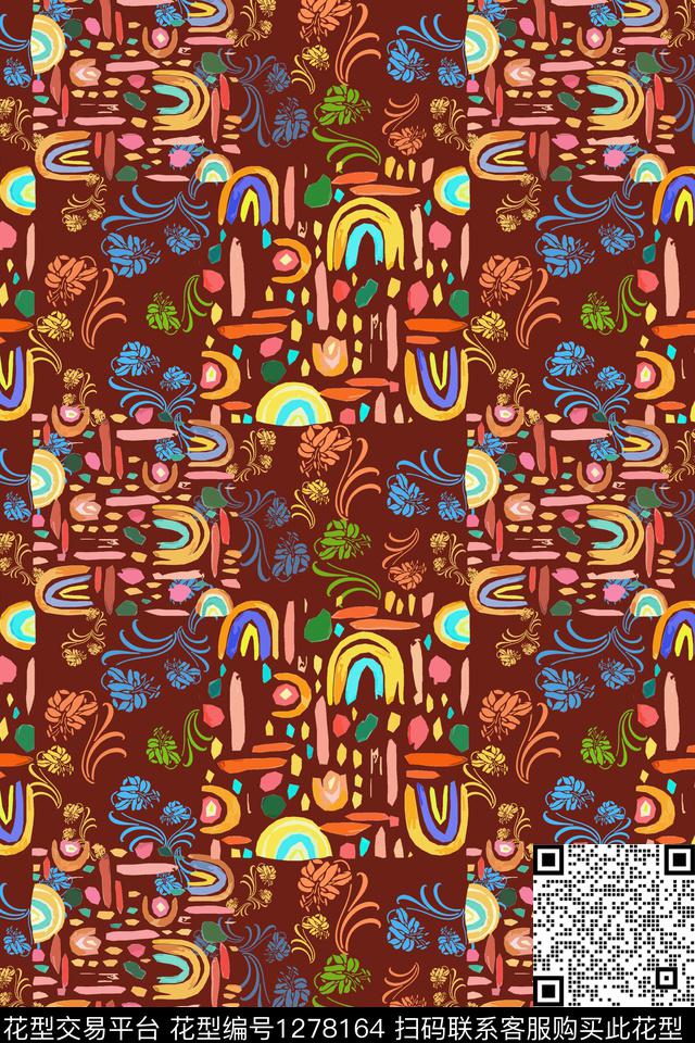 几何手绘线条笔触夏日甜心传统印花华亿平台下载（图片编号: 1278164） - 瓦栏（Walan）