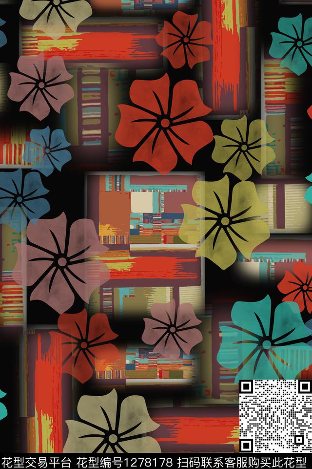 几何花卉夏日甜心民族风图案数码印花华亿平台下载（图片编号: 1278178） - 瓦栏（Walan）