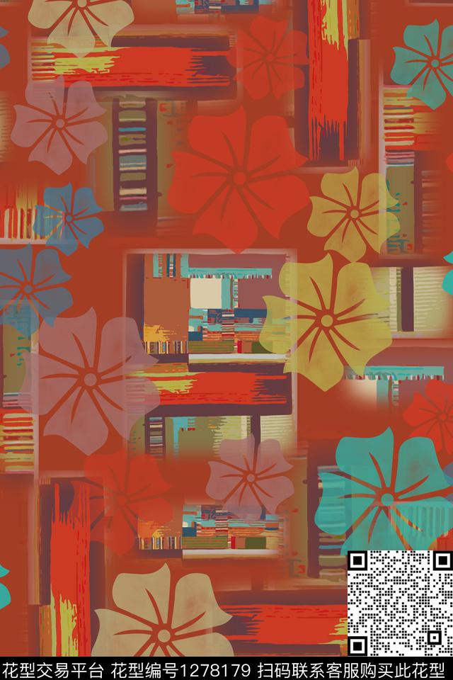 几何花卉夏日甜心民族风图案数码印花华亿平台下载（图片编号: 1278179） - 瓦栏（Walan）