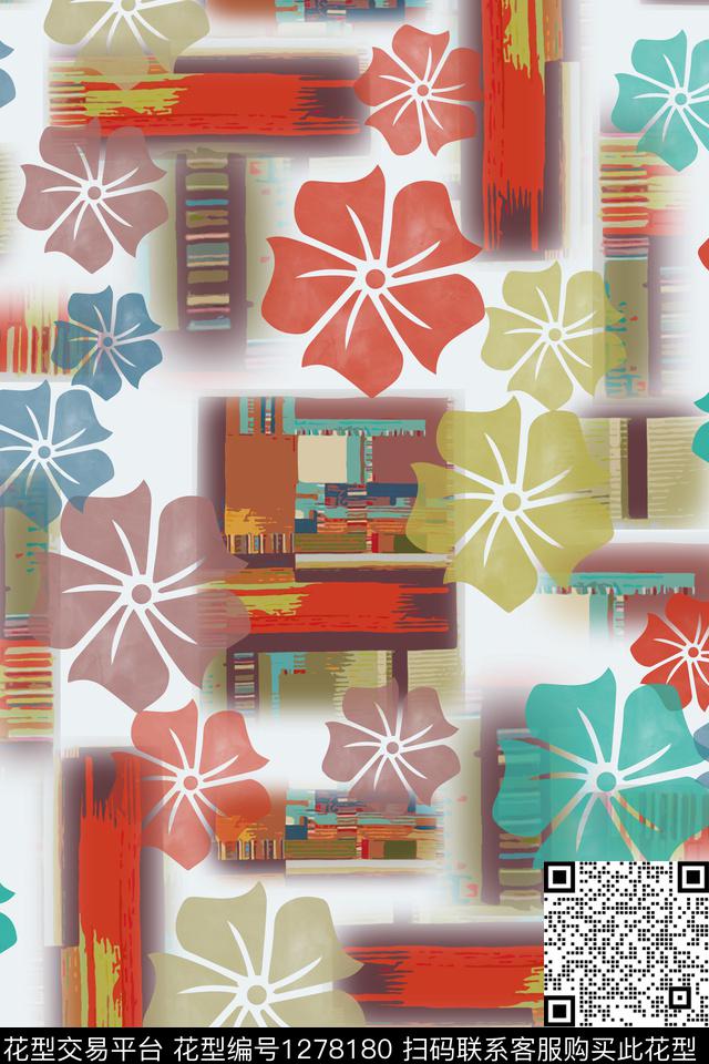 几何花卉夏日甜心民族风图案数码印花华亿平台下载（图片编号: 1278180） - 瓦栏（Walan）