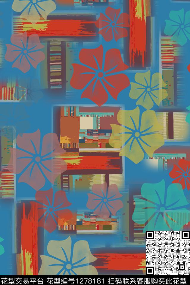 几何花卉夏日甜心民族风图案数码印花华亿平台下载（图片编号: 1278181） - 瓦栏（Walan）