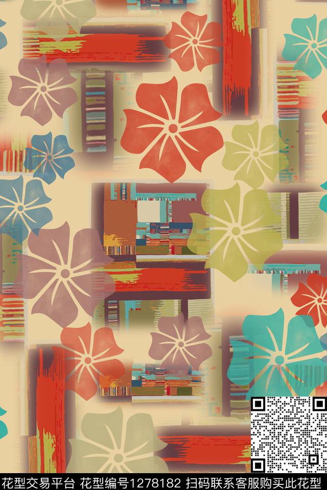 几何花卉夏日甜心民族风图案数码印花华亿平台下载（图片编号: 1278182） - 瓦栏（Walan）