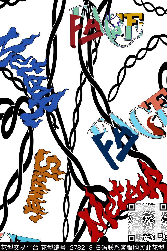 花卉大牌风条纹数码印花华亿平台下载（图片编号: 1278213） - 瓦栏（Walan）