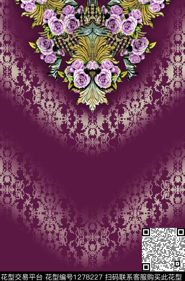 定位花抽象花卉女装数码印花华亿平台下载（图片编号: 1278227） - 瓦栏（Walan）