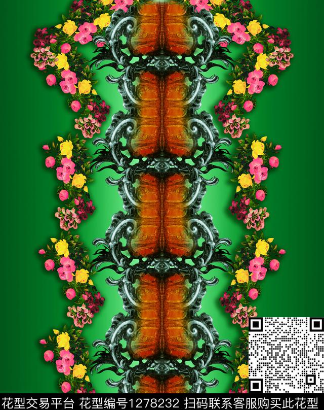 定位花抽象花卉女装数码印花华亿平台下载（图片编号: 1278232） - 瓦栏（Walan）