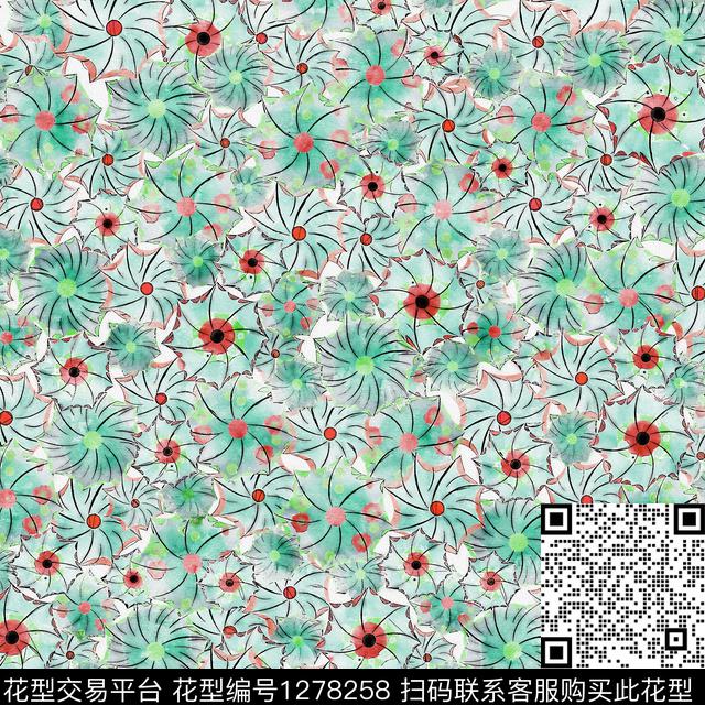 水彩花卉手绘数码印花华亿平台下载（图片编号: 1278258） - 瓦栏（Walan）
