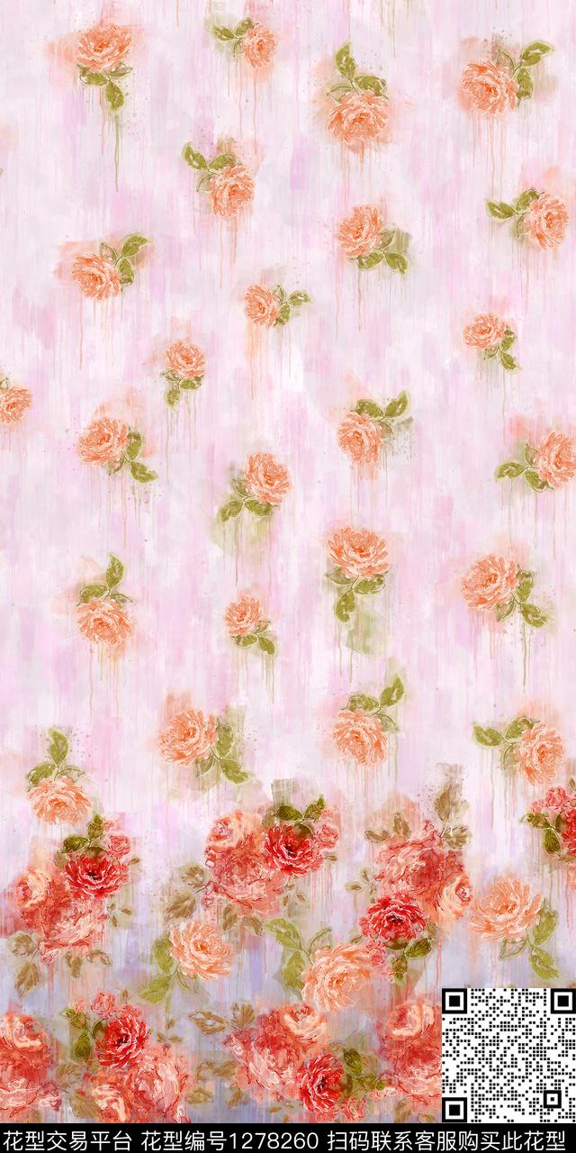花卉手绘油画印象派数码印花华亿平台下载（图片编号: 1278260） - 瓦栏（Walan）