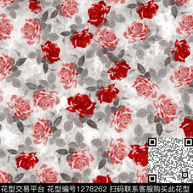 花卉手绘日系水墨数码印花华亿平台下载（图片编号: 1278262） - 瓦栏（Walan）