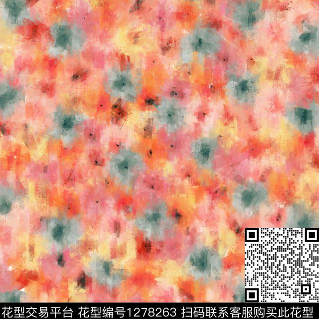 花卉手绘油画印象派数码印花华亿平台下载（图片编号: 1278263） - 瓦栏（Walan）