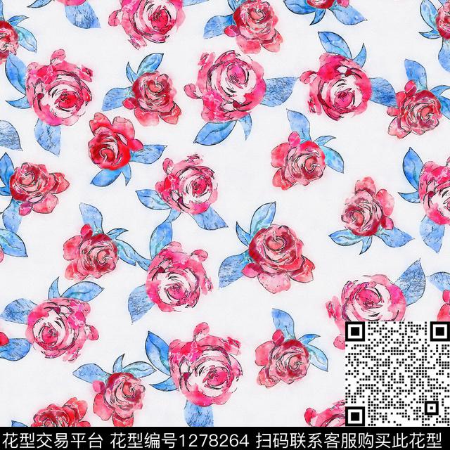 水彩花卉手绘数码印花华亿平台下载（图片编号: 1278264） - 瓦栏（Walan）