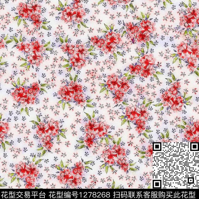 水彩花卉手绘数码印花华亿平台下载（图片编号: 1278268） - 瓦栏（Walan）