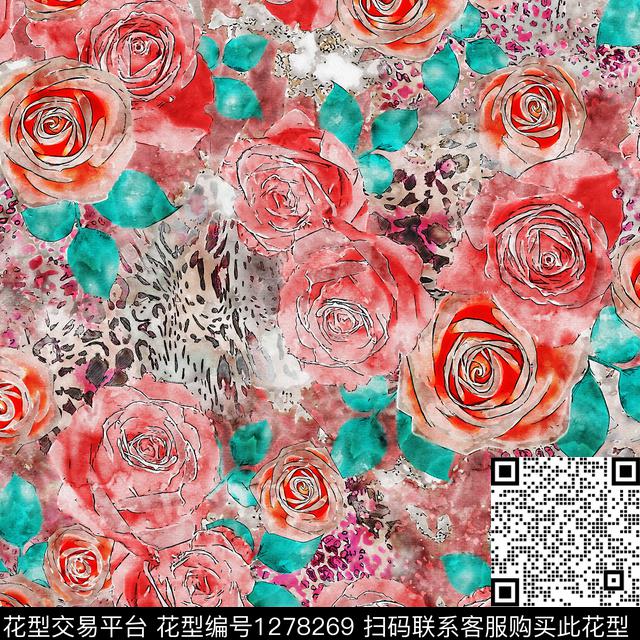 水彩花卉手绘数码印花华亿平台下载（图片编号: 1278269） - 瓦栏（Walan）