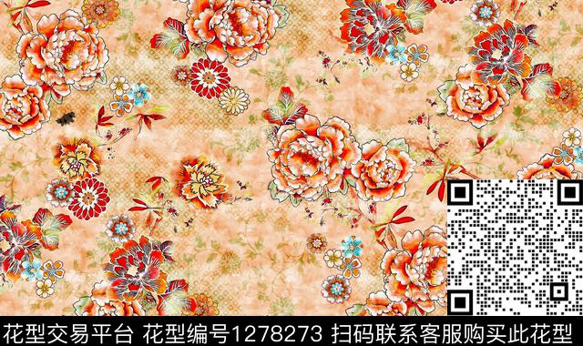 水彩花卉手绘数码印花华亿平台下载（图片编号: 1278273） - 瓦栏（Walan）