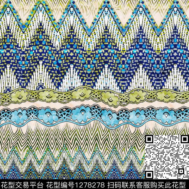水彩手绘民族风数码印花华亿平台下载（图片编号: 1278278） - 瓦栏（Walan）