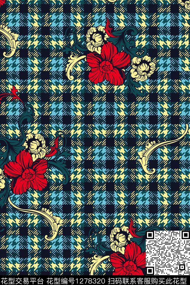 几何花卉格子传统印花华亿平台下载（图片编号: 1278320） - 瓦栏（Walan）