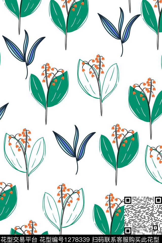 白底花大牌风时尚花传统印花华亿平台下载（图片编号: 1278339） - 瓦栏（Walan）