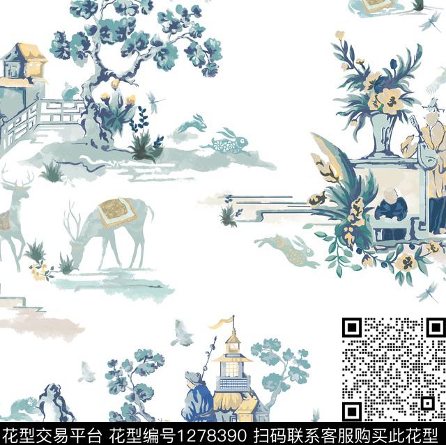 绘画时尚清爽底花卉数码印花华亿平台下载（图片编号: 1278390） - 瓦栏（Walan）