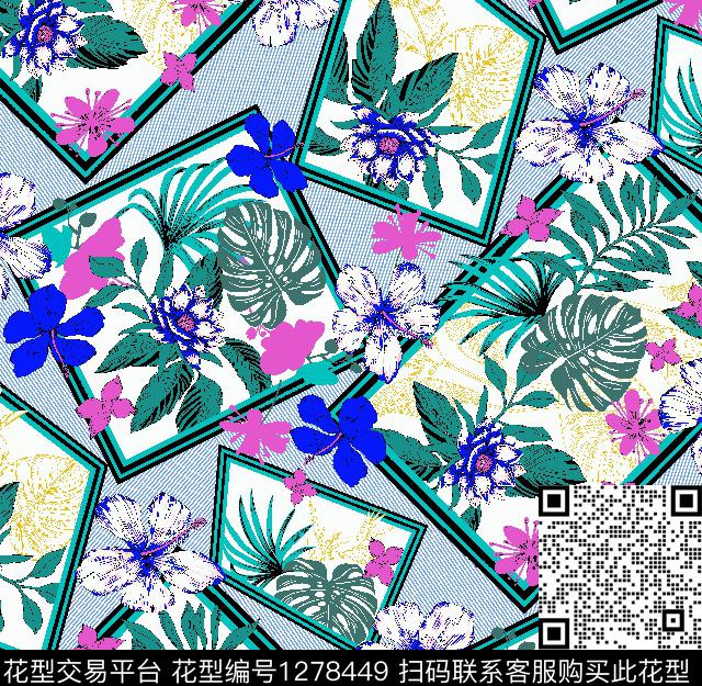 几何花卉大牌风粽叶传统印花华亿平台下载（图片编号: 1278449） - 瓦栏（Walan）