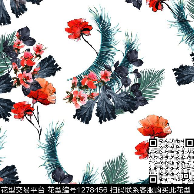 水彩花卉绿植树叶数码印花华亿平台下载（图片编号: 1278456） - 瓦栏（Walan）