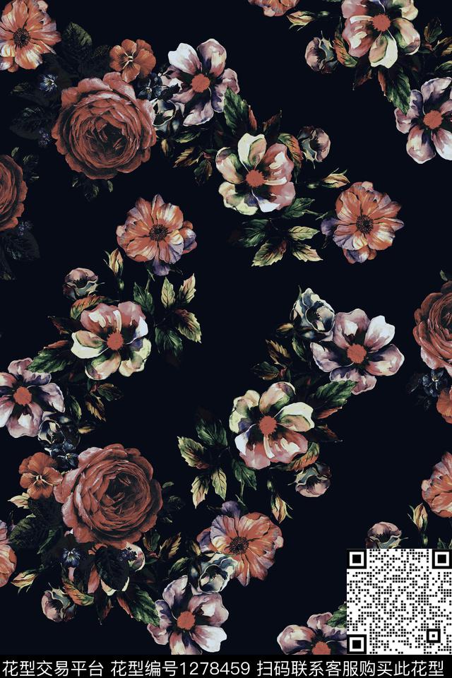 复古春夏华亿平台真丝数码印花华亿平台下载（图片编号: 1278459） - 瓦栏（Walan）