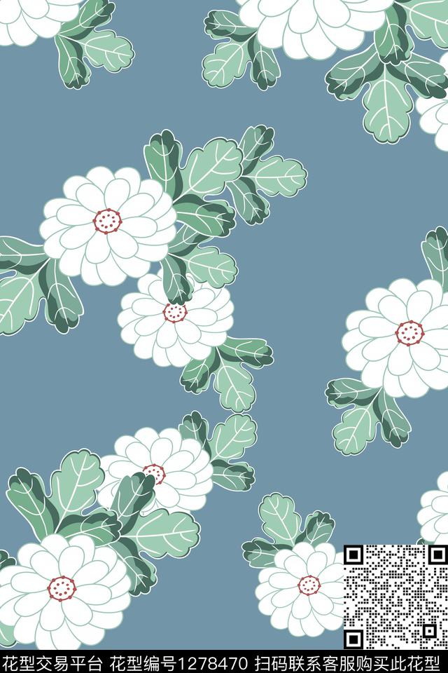 花卉大花春夏华亿平台传统印花华亿平台下载（图片编号: 1278470） - 瓦栏（Walan）