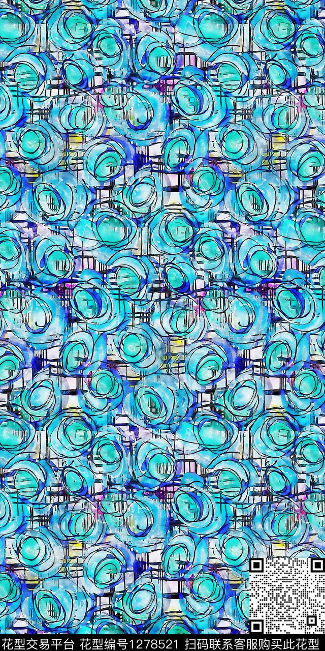 水彩手绘线条数码印花华亿平台下载（图片编号: 1278521） - 瓦栏（Walan）