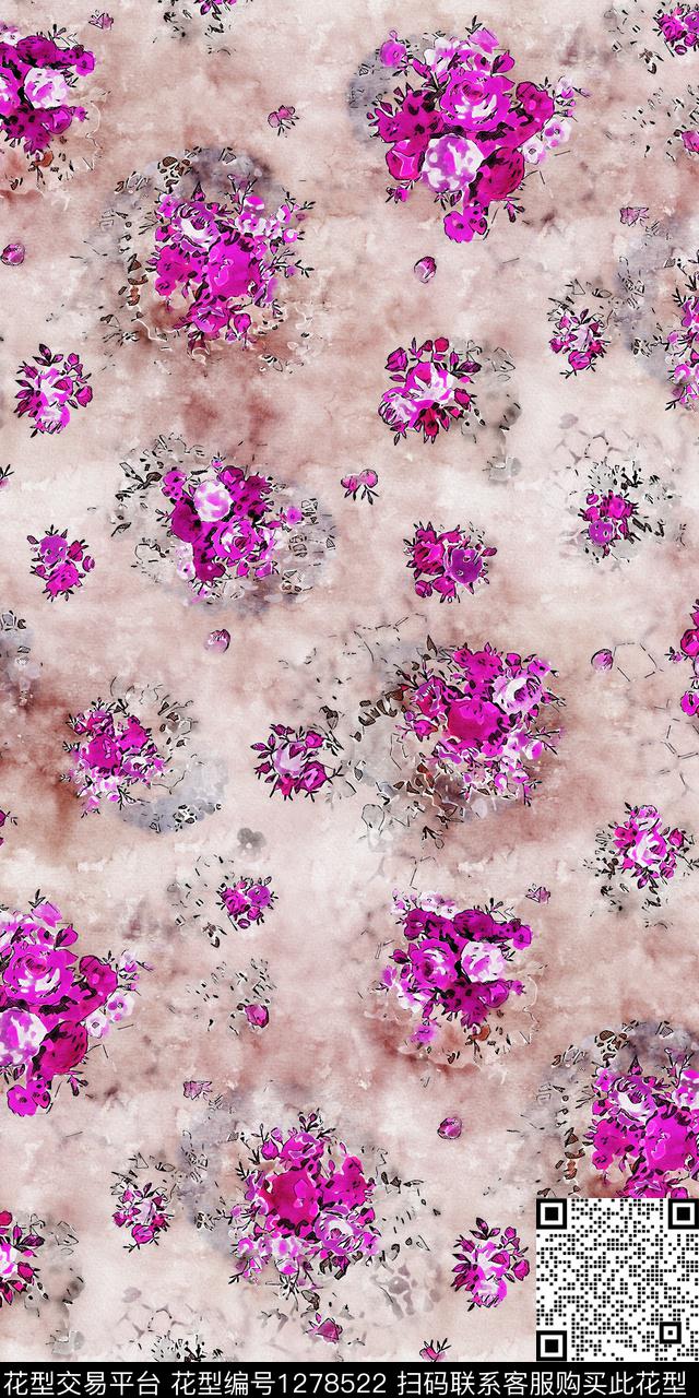 水彩花卉手绘数码印花华亿平台下载（图片编号: 1278522） - 瓦栏（Walan）