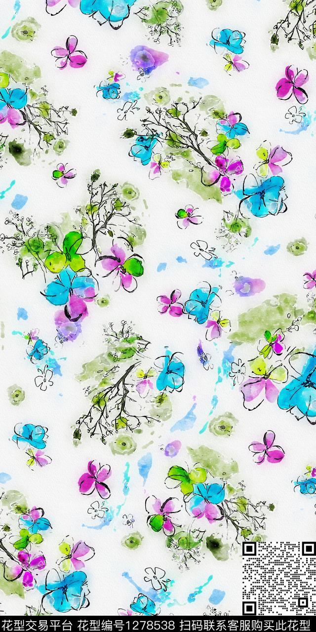 水彩花卉手绘数码印花华亿平台下载（图片编号: 1278538） - 瓦栏（Walan）