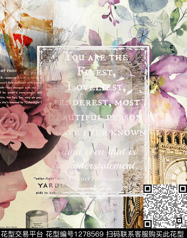 水彩字母大本钟数码印花华亿平台下载（图片编号: 1278569） - 瓦栏（Walan）