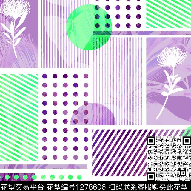 几何花卉格子数码印花华亿平台下载（图片编号: 1278606） - 瓦栏（Walan）