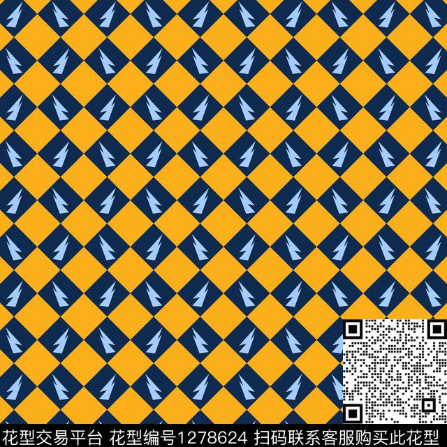 闪电格子传统印花华亿平台下载（图片编号: 1278624） - 瓦栏（Walan）